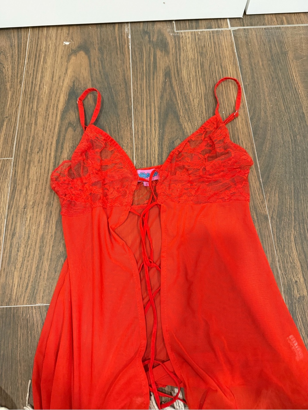 Edikted Red Lace & Mesh Front-Tie Chemise